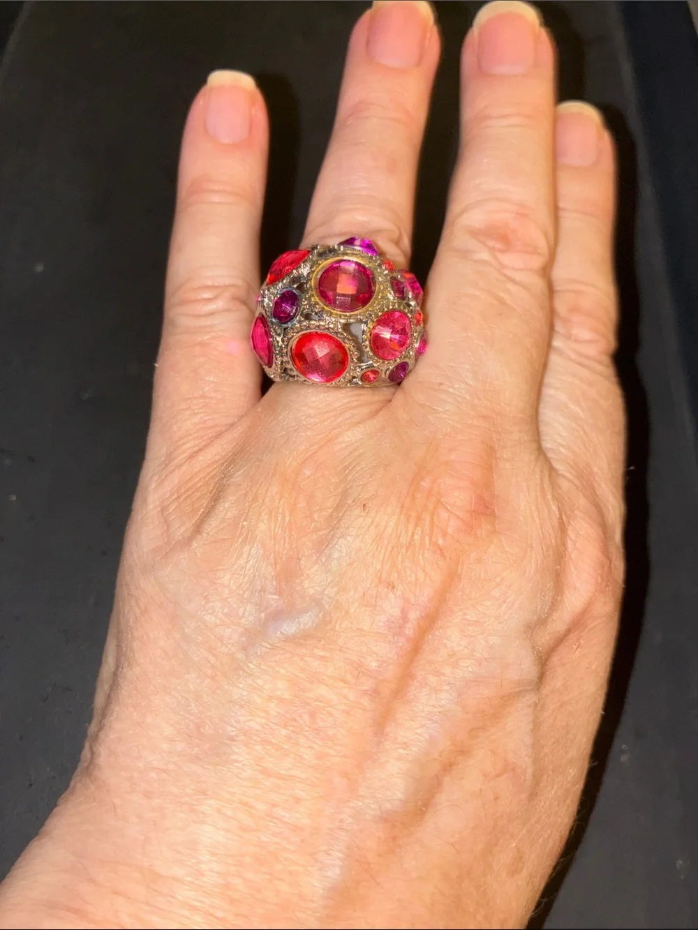 Dome Cocktail Stretch Ring with Pink Gemstones